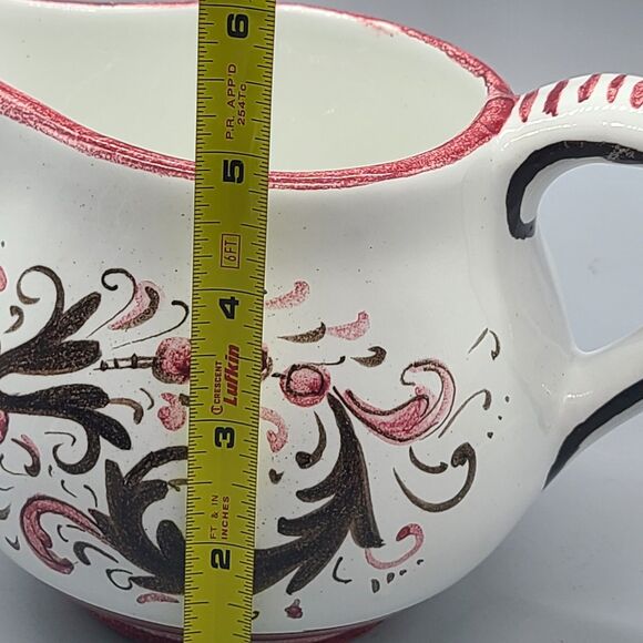 DERUTA Italian Pottery Hand Painted   Creamer Pitcher 5" Red White Brown New - Picture 9 of 10